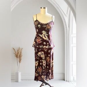 A•B•S USA Botanical Floral Autumn Georgette Camisole & Hi-Lo Midi Skirt Set - M